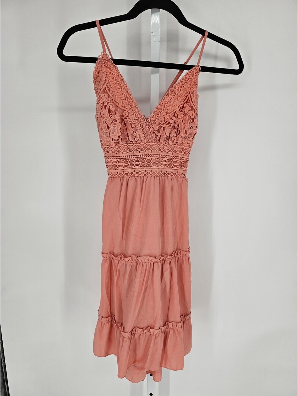 Ecowish Women's Pink Floral Lace Sleeveless Bowtie Back Mini Dress Size M